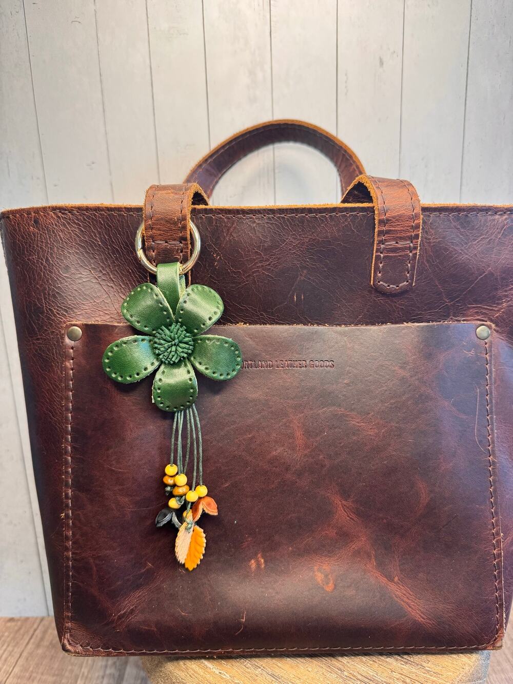 Green Daisy Purse Charm Genuine Leather Flower Bag Charm NEW FAST SHIP